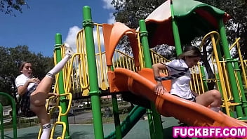 Teen friends explore their sexuality and indulge in group sex at the playground