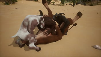 Wild life gangbang with three goats and one cow