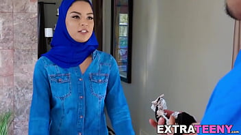 Arab teen Maya Bijou gets a throated and facial in a wild threesome
