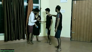 Three boys take turns fucking a cute Desi teen girl in this rough threesome!